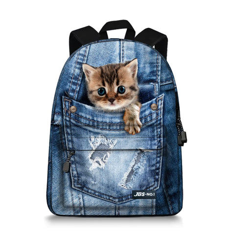 JBS-NO.1 Cute Cats Backpack for Teen Girls Boys,Canvas Dogs Animals BookBags for School, Cat-new1,