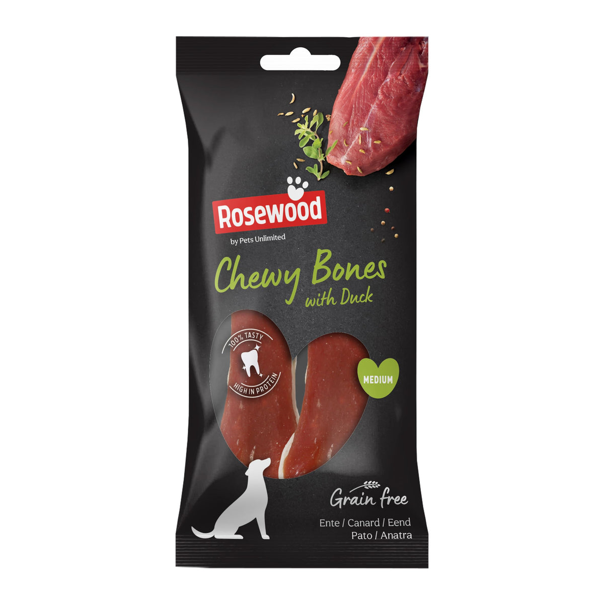 Rosewood Pets Unlimited Chewy Bones with Duck, Medium, Grain Free, High Protein Dog Treats - 2pc, 80g