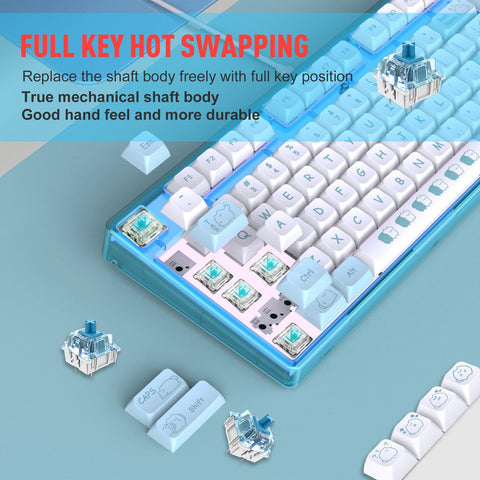 ciciglow Mechanical Gaming Keyboard, PBT Keycaps, Blue Switch, White Backlight, 20 Lighting Modes, Cute Design, Ergonomic, 87 Keys, Wired, for, for OS, for