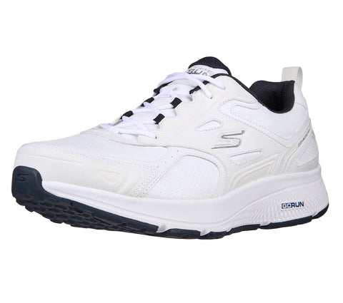 Skechers Men's Go Run Consistent-Leather Cross-Training Tennis Shoe Sneaker with Air Cooled Foam, White/Navy, 13