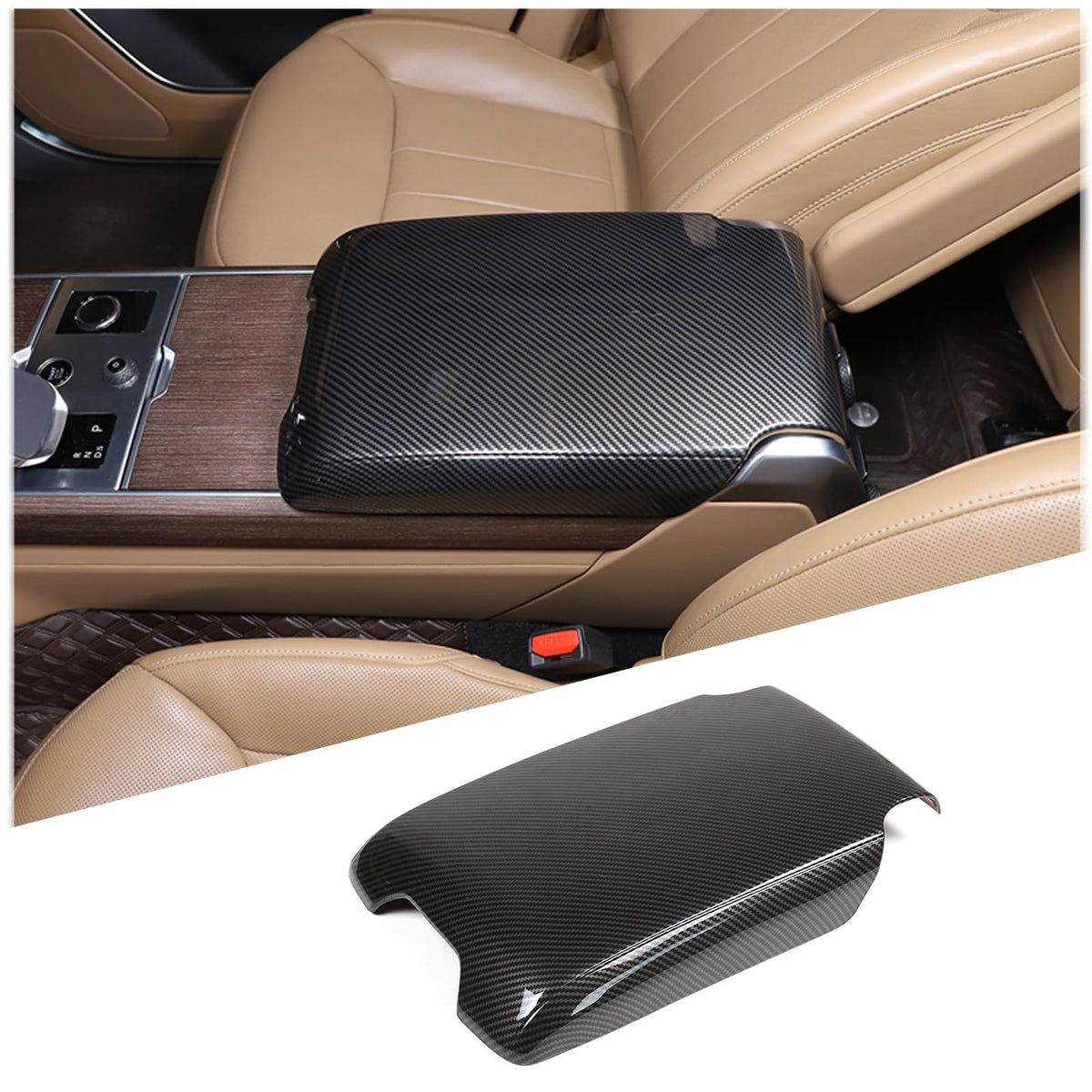 Heutamo Armrest Box Panel Cover Compatible with Land Rover Range Rover Sport/Vogue 2023 2024,Central Control Armrest Box Protective Cover Car Interior Trim Accessories (Carbon Fiber Pattern)