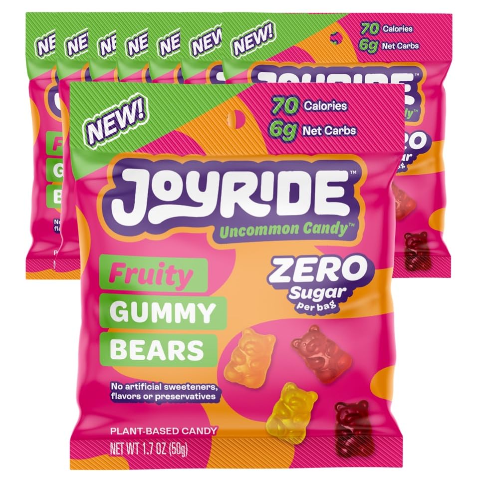 JOYRIDE Sugar-Free Gummies - Keto Candy with Zero Sugar & 6g Net Carbs - Low Calorie Vegan Snack with No Sugar Alcohols (ZERO Sugar Fruity Gummy Bears, 1.8oz (Pack of 8))