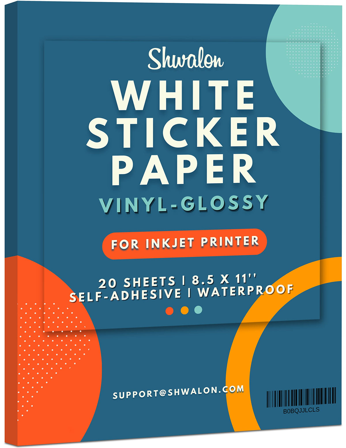 SHWALON 20 Sheets White Vinyl Printable Sticker Paper for Inkjet Printer - Letter size (8.5" x 11") Glossy, 100UM Inkjet Sticker Paper Waterproof, DIY Cricut Sticker Paper Printable.