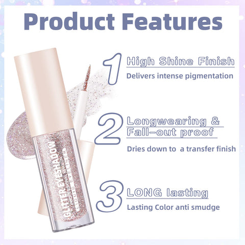 HOSAILY 3Pcs Liquid Glitter Eyeshadow Eyeliner Korean Makeup, Sparkling Metallic Shimmer Long Lasting Liquid Glitter Eye Shadow Eyeliner Eyelid, Tear Drop Loose Glitter Glue for Eye Crystals Makeup