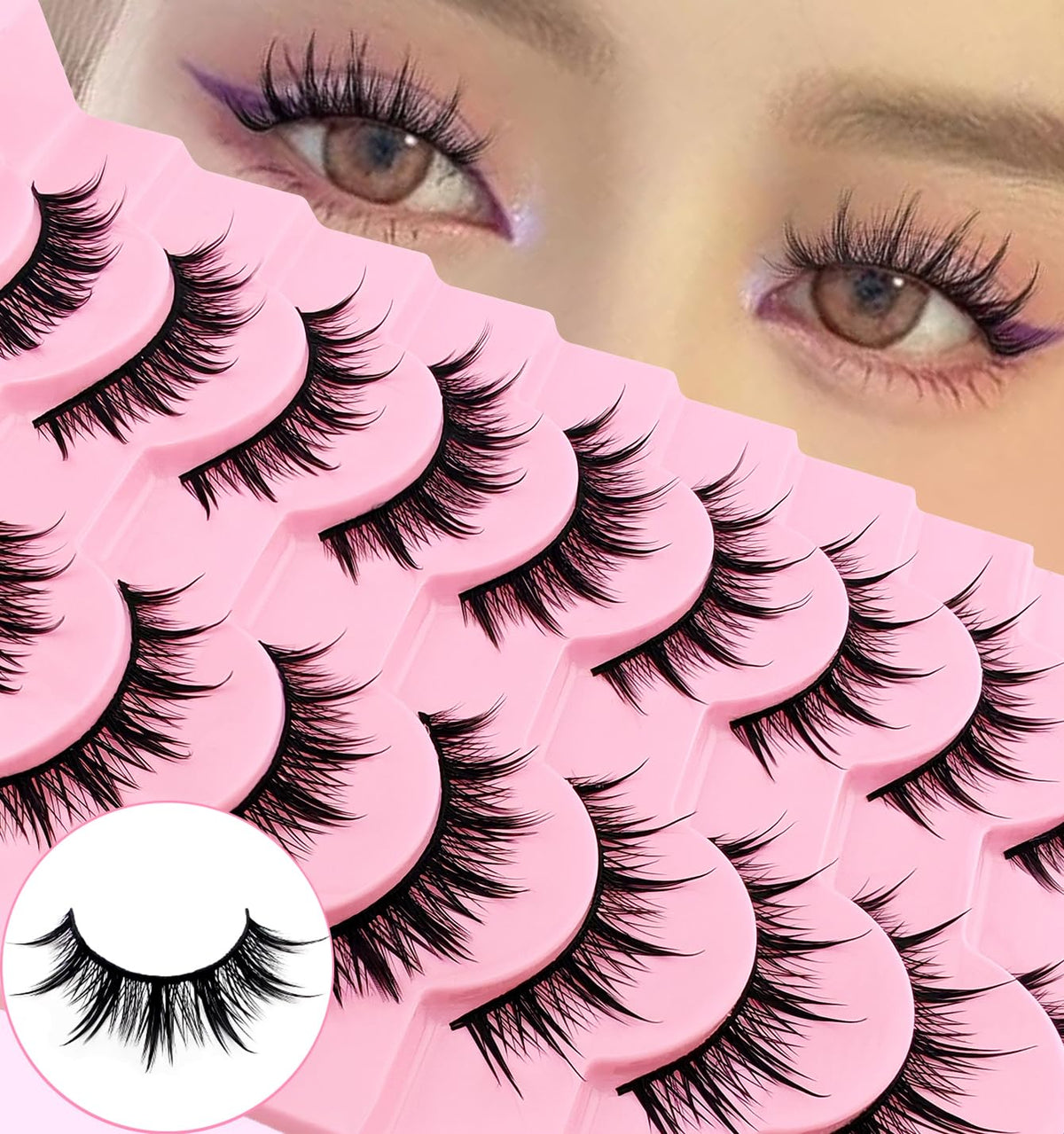 10 Pairs Manga Lashes Natural Look That Look Like Lashes Clusters,Anime Lashes 12mm Spiky Doll False Eyelashes,Cat-Eye Look Faux Mink Wispy Cosplay Japanese Korean Asian Lashes(10P-009)