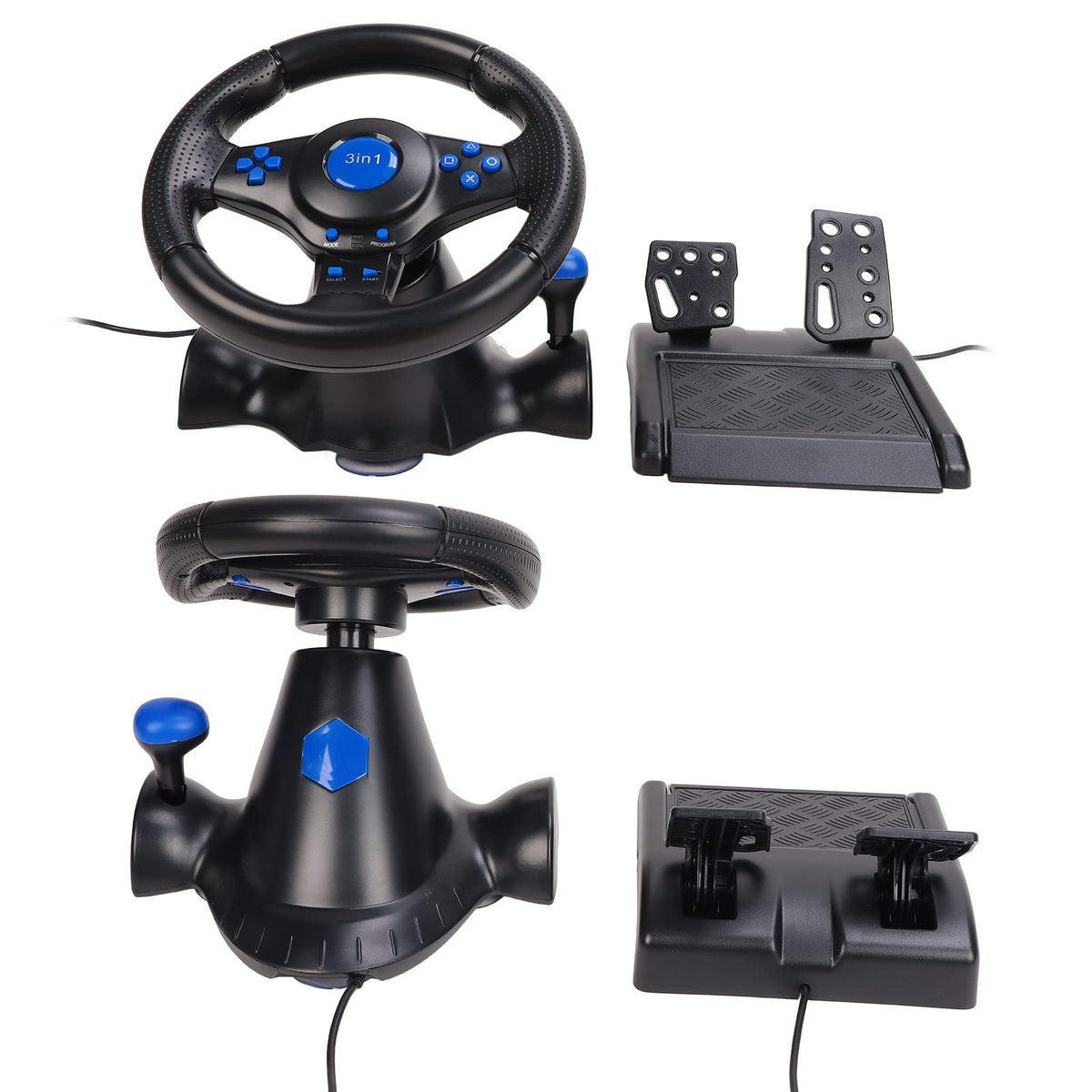 Steering Wheel for pc, 3 in 1 Game Racing Wheel with Pedals 180ÃƒÆ’Ã†â€™ÃƒÂ¢Ã¢â€šÂ¬Ã…Â¡ÃƒÆ’Ã¢â‚¬Å¡Ãƒâ€šÃ‚Â° Competition Racing Steering Wheel Dual Vibration Effect, with USB Port, Gear System, for PS3, for PS2