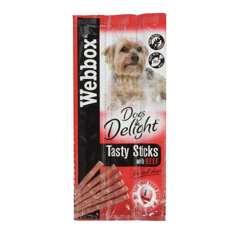 72 x Webbox Dogs Delight Tasty Beef Sticks