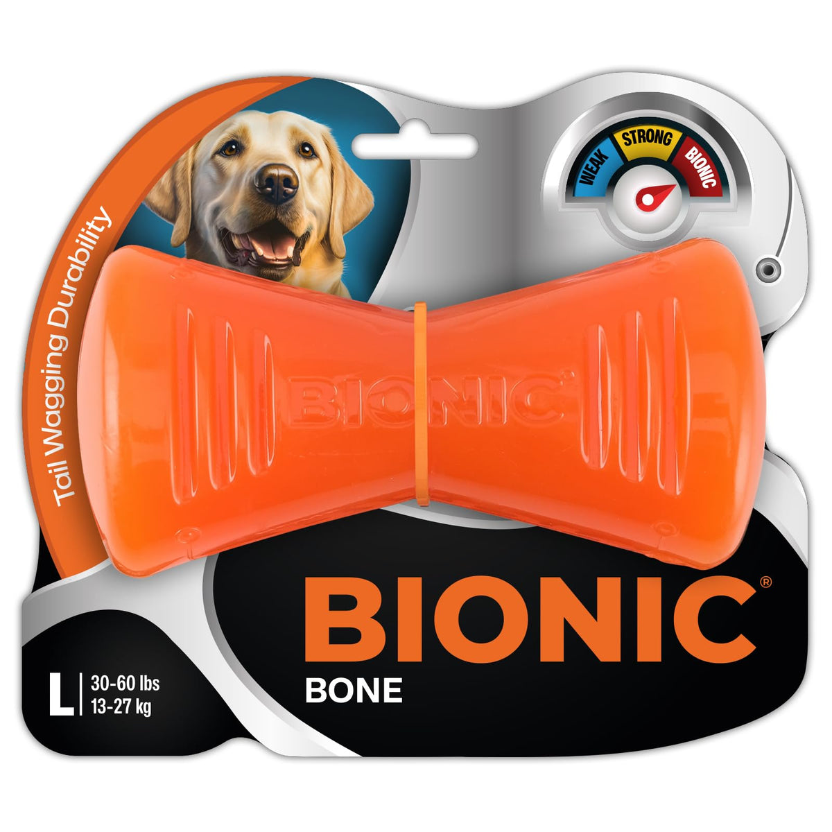 BIONIC Bone Dog Toy, Large - Interactive Dog Chew Toy That Stands Up to The Toughest Chewers, for Dogs Between 30-60+ lbs. (13-27+ kg.)