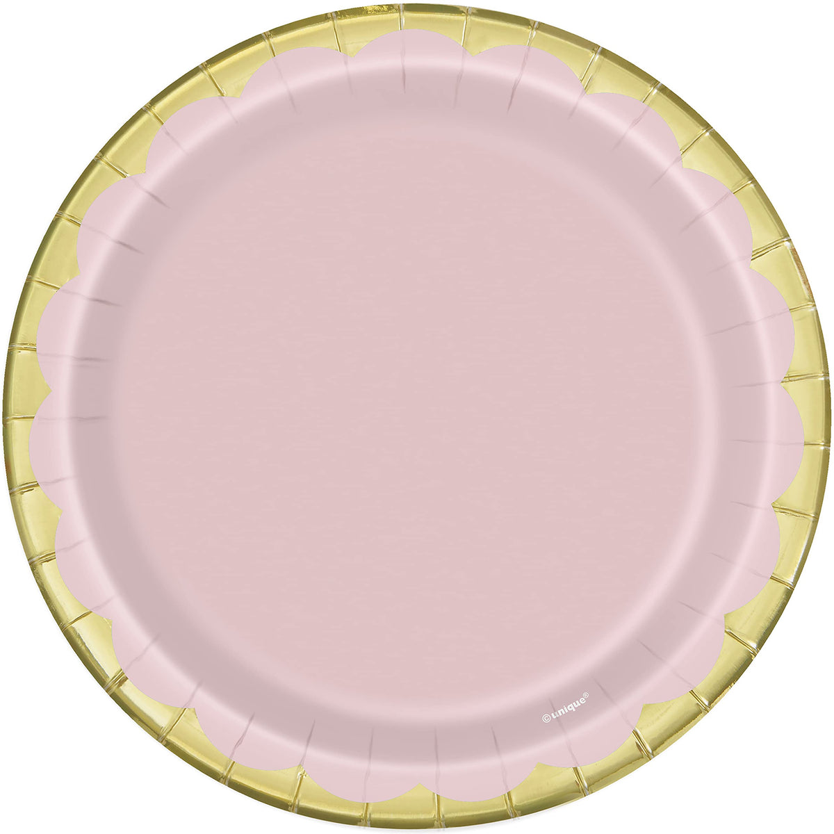 Unique Party 78464 Paper Plates-18 cm Pink & Gold-Pack of 8, Pastel Pink
