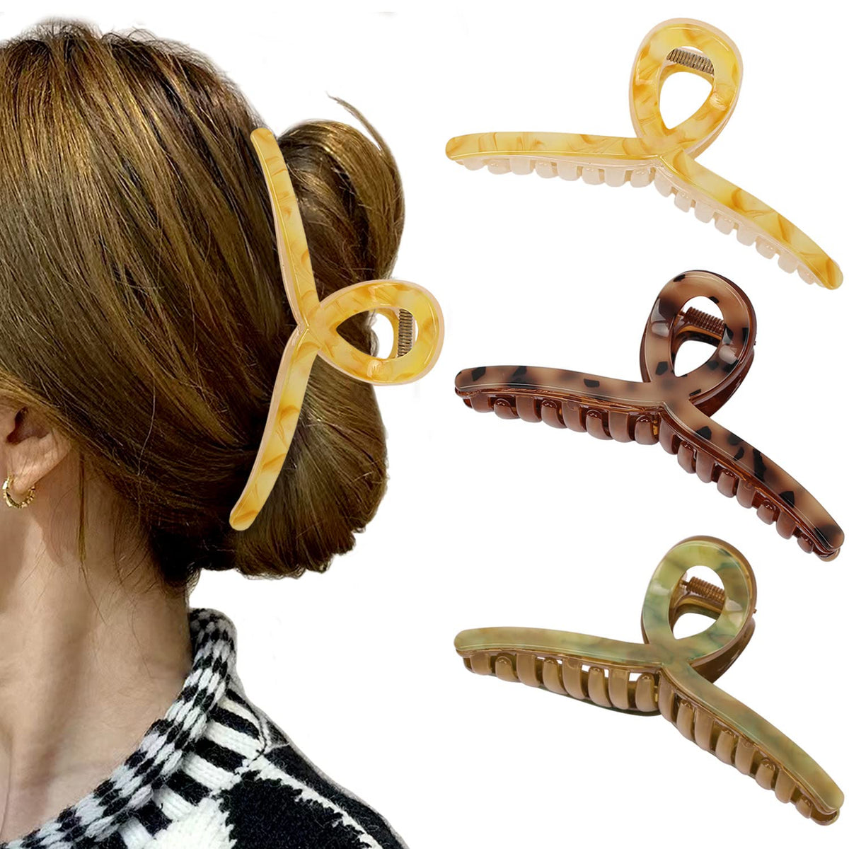 Big Butterfly Hair Claw Clips - 5.1" Acetate Jelly Clips for Women, Larger Size Hair Accessories for Long Thick Hair, 3 Pcs