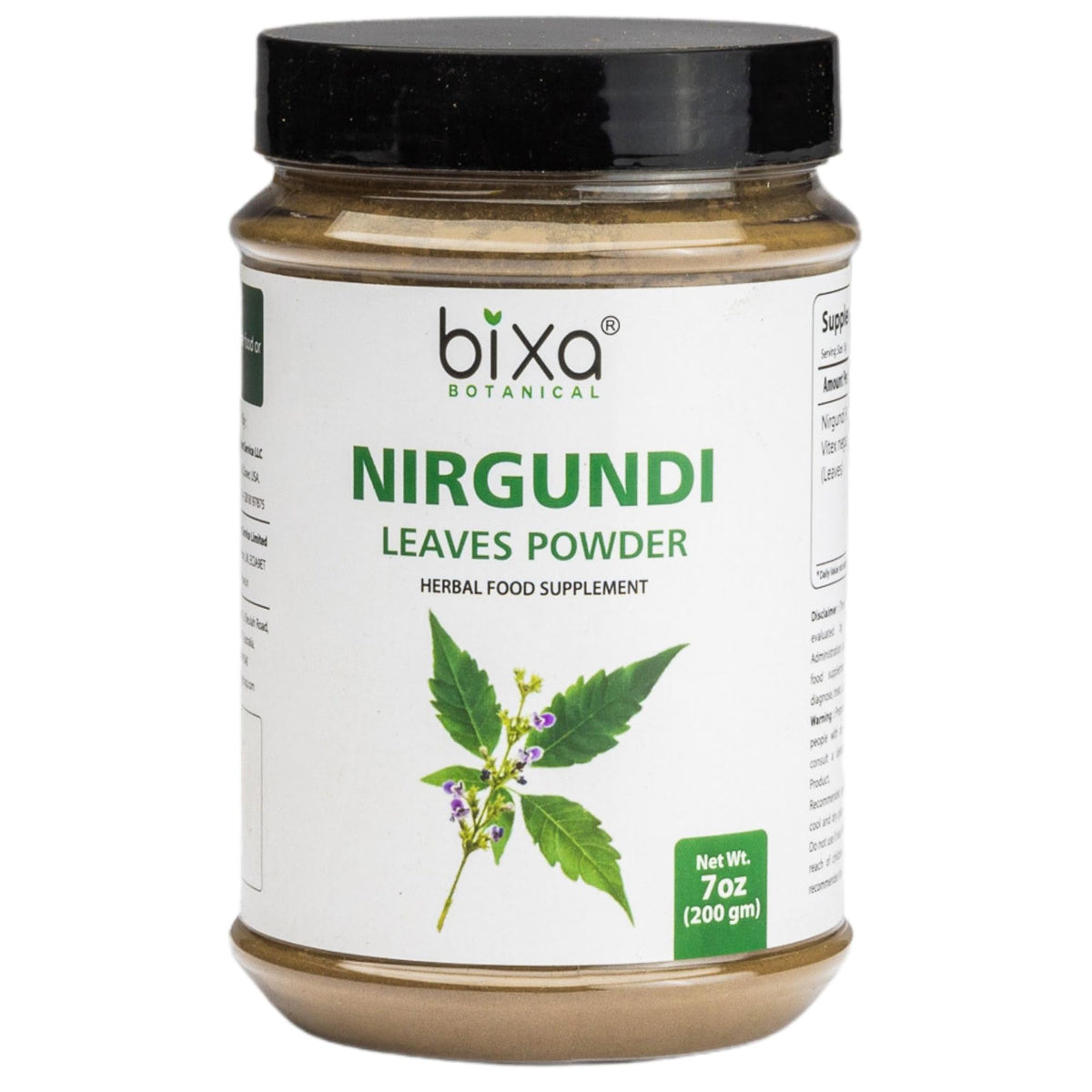 bixa BOTANICAL Nirgundi Leaf Powder (Vitex negundo) 7 Oz (200g), Pack of 1 | Supports Joint & Bone Health