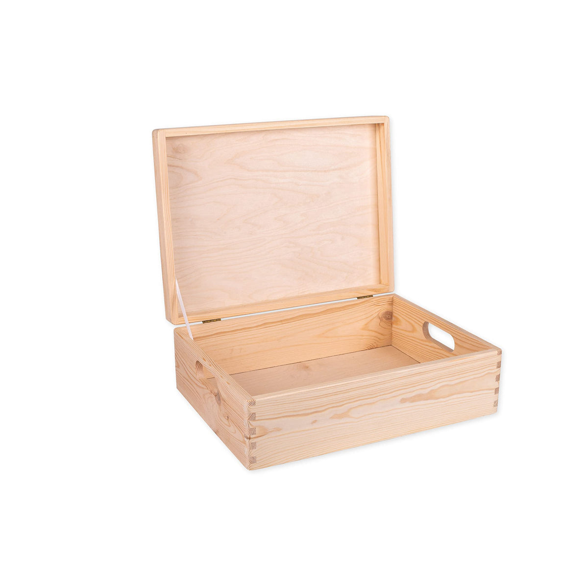 DECOCRAFT Unfinished Wood Box With Lid And Handles For Storage, Decoration, Organisation, Large Natural Wooden Craftsmanship, Rustic Home Decor, 40 x 30 x 14 cm.