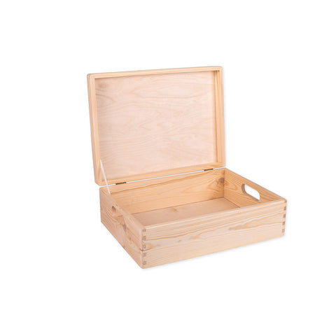 DECOCRAFT Unfinished Wood Box With Lid And Handles For Storage, Decoration, Organisation, Large Natural Wooden Craftsmanship, Rustic Home Decor, 40 x 30 x 14 cm.
