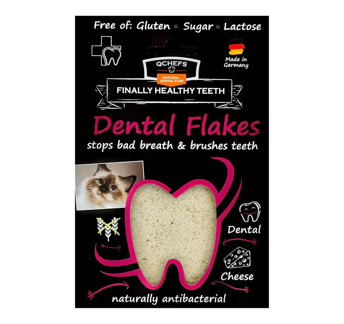 QCHEFS Dental Flakes Cats | Cats Dental Care Snack | Chews against Bad Breath & Gingivitis | Scaler | Dogs treat | Cheese - naturally antibacterial