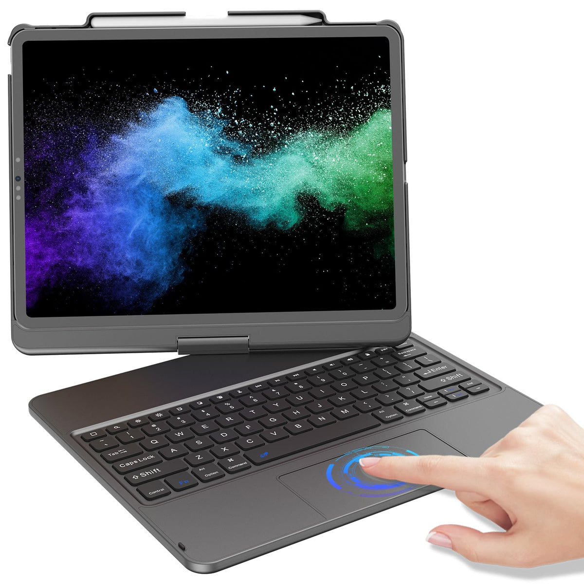 KBCASE Touch Keyboard Case for iPad Air 13-inch (M2) 2024/for iPad Pro 12.9 inch 3rd/4th Gen 2018/2020, 360Â°Rotatable Case with Touchpad & Pencil Holder for iPad Air 13 inch/Pro 12.9 (Titanium Gray)