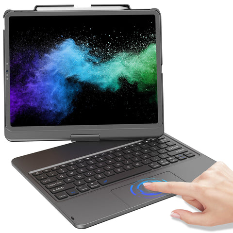KBCASE Touch Keyboard Case for iPad Air 13-inch (M2) 2024/for iPad Pro 12.9 inch 3rd/4th Gen 2018/2020, 360Â°Rotatable Case with Touchpad & Pencil Holder for iPad Air 13 inch/Pro 12.9 (Titanium Gray)