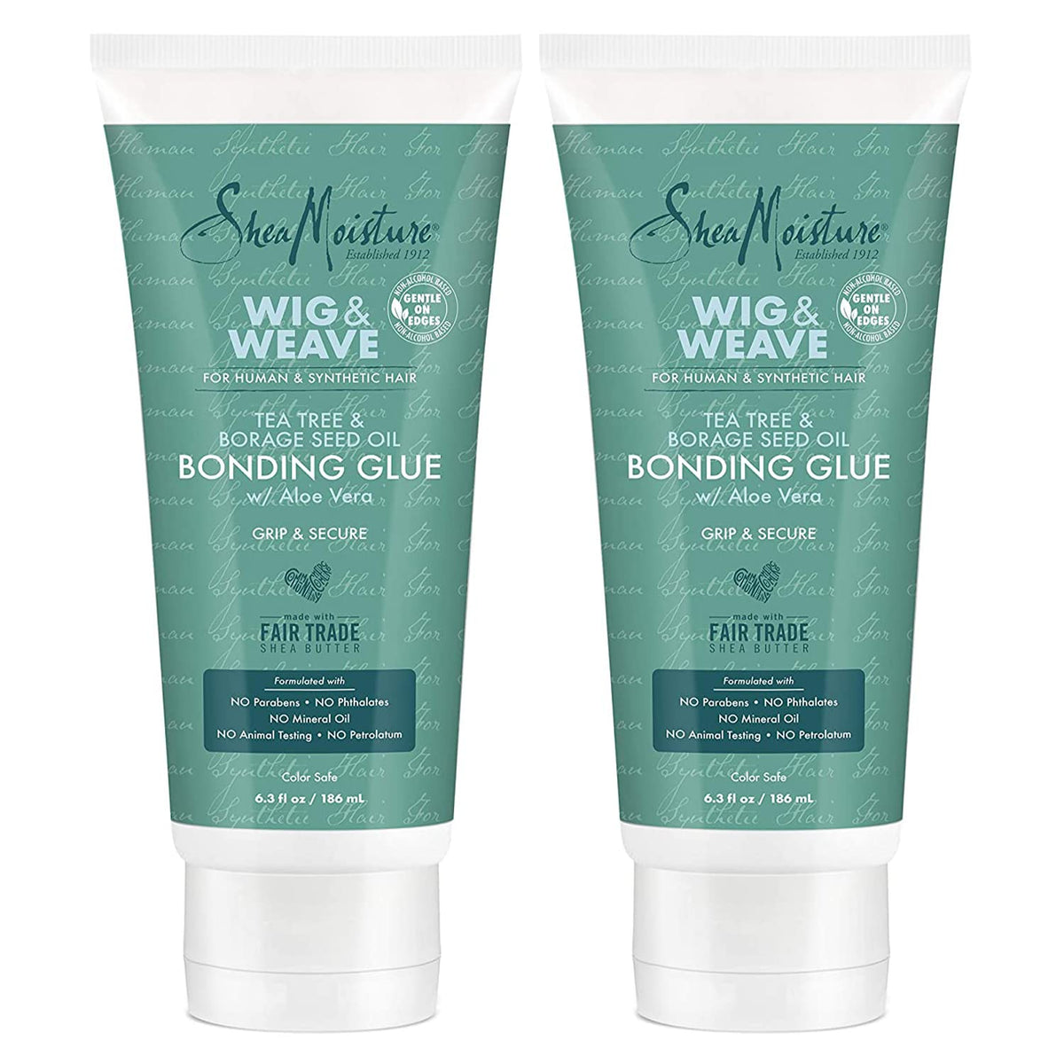 SheaMoisture Bonding Glue for Wig and Weave, Tea Tree Oil, Borage Seed Oil & Aloe Vera, Secure Wig Glue for Wigs & Hair Pieces, 2 Pack of 6.3 Fl Oz Ea