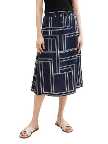 TOM TAILOR Women's 1041889 Midi Skirt with Print, 35284-Navy Geometric Design, 8
