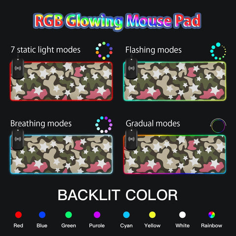 Fashion Camouflage Wireless Charging Mouse Pad for Mobile Phone Extra Large Gaming Mousepad with 13 Lighting Modes Extended Desk Mat for MacBook PC Laptop Desk Office Home Gaming