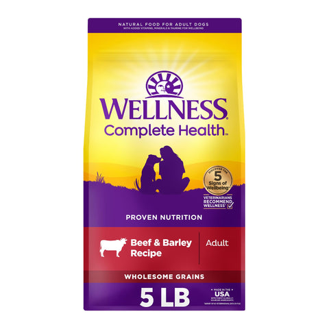 Wellness Complete Health Grained Adult Dry Dog Food, Beef & Barley Recipe, 5 Pound Bag
