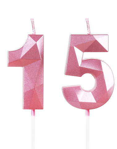 15th Birthday Candles, Number 15 Candle, Pink Candles, Birthday Candle for Cake, Happy Birthday Candle, Cake Candles Cake Topper Decorations for Girls Women Birthday Party Wedding Anniversary Supplies