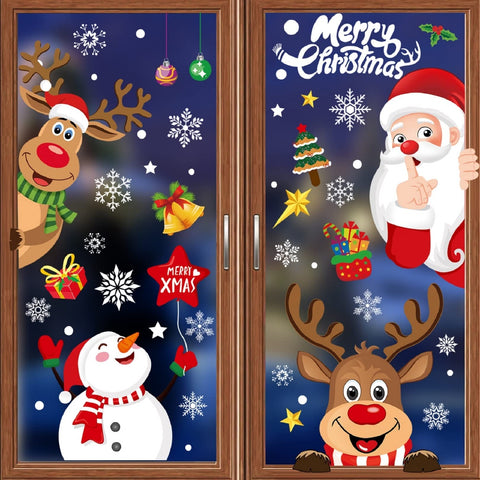 Christmas Window Cling Stickers, 256pcs Reusable Santa Claus Christmas Window Decals for Xmas Decorations Double Side Christmas Snowflake Window Clings for Home Office