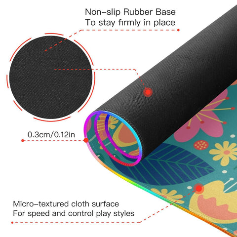 Flower Leaves Wireless Charging Mouse Pad for Mobile Phone Extra Large Gaming Mousepad with 13 Lighting Modes Mouse Mat for MacBook PC Laptop Desk Office Home Gaming