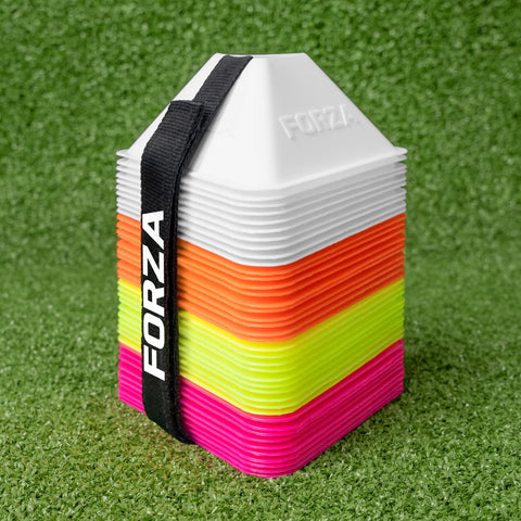 FORZA Mini Tri Training Cones - Height: 4.5cm (2in) | 40 Pack - Fluro Colours