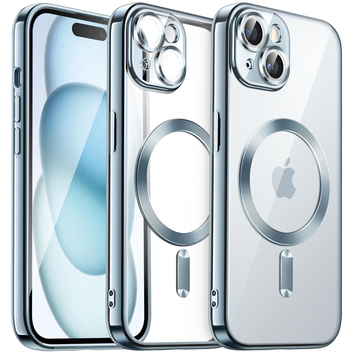 JETech Soft Clear Case for iPhone 15 Plus 6.7-Inch, Camera Lens Full Protection, Compatible with MagSafe Wireless Charging, Shockproof Electroplated TPU Phone Cover (Blue)