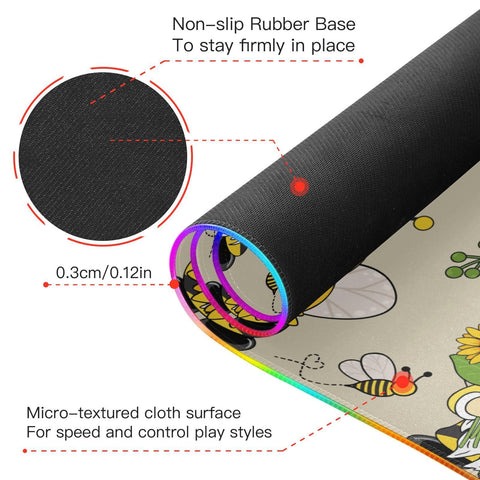 Gnomes Bees Sunflowers Wireless Charging Mouse Pad for Mobile Phone Extra Large Gaming Mousepad with 13 Lighting Modes Computer Mat for Office Home Gaming MacBook PC Laptop Desk