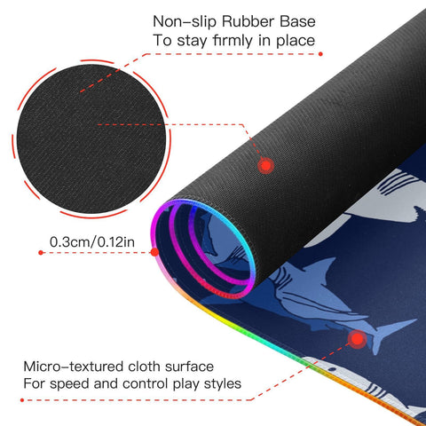 Dark Deep Shark Wireless Charging Mouse Pad for Mobile Phone Extra Large Gaming Mousepad with 13 Lighting Modes Computer Mat for Gaming MacBook PC Laptop Desk Home Office