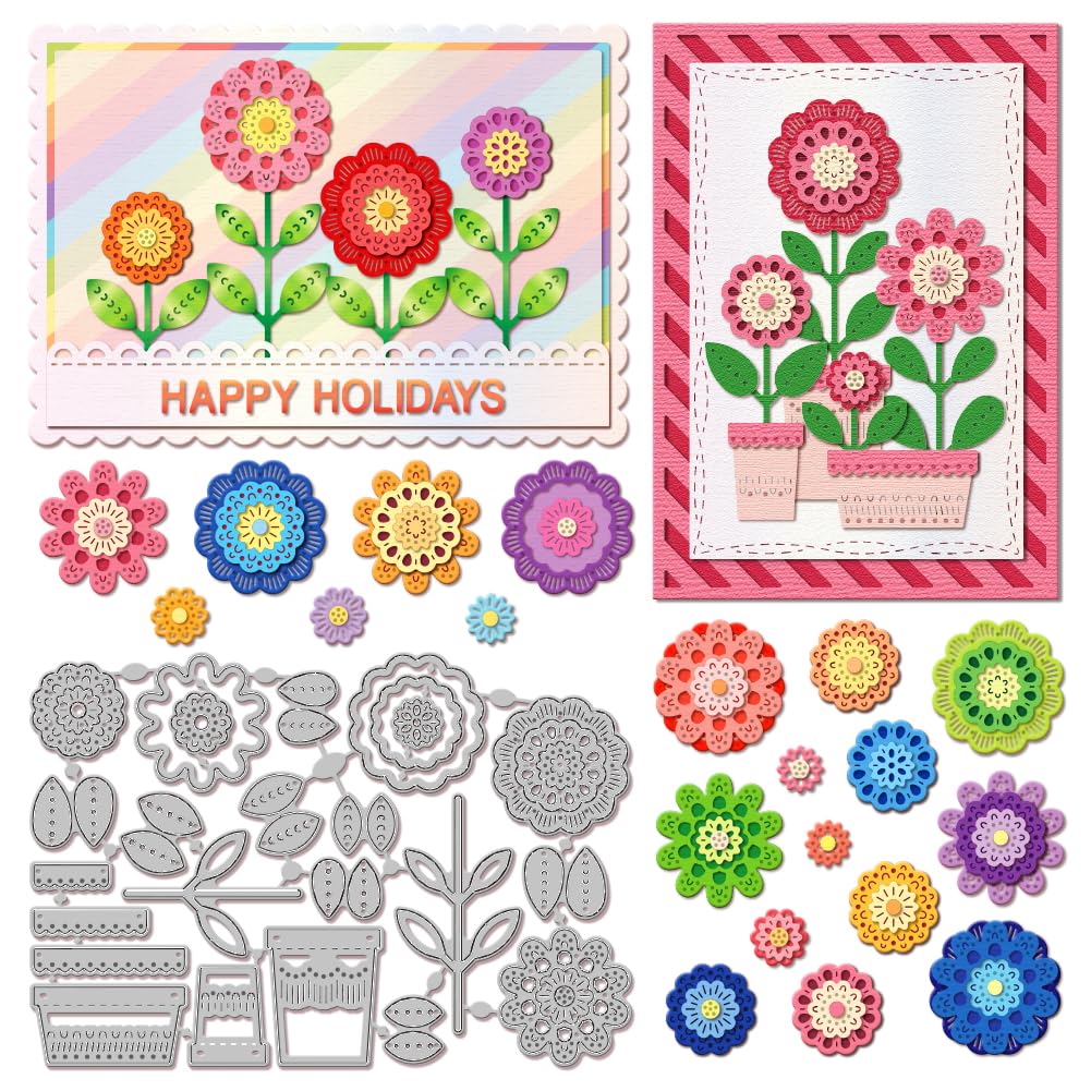 GLOBLELAND Nordic Flower Pot Cutting Dies for Card Making Metal Die Cuts 3D Stereoscopic Flowers Cutting Dies Templates for Scrapbooking Journal Embossing Paper Craft Decor