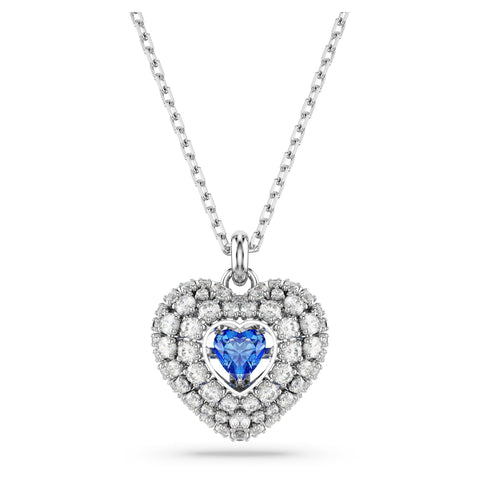 SWAROVSKI Idyllia Pendant Necklace, Heart Pendant with Blue Dancing Stone and Clear Mixed-Cut Crystals in a Rhodium-Finish Setting, Part of the Idyllia Collection