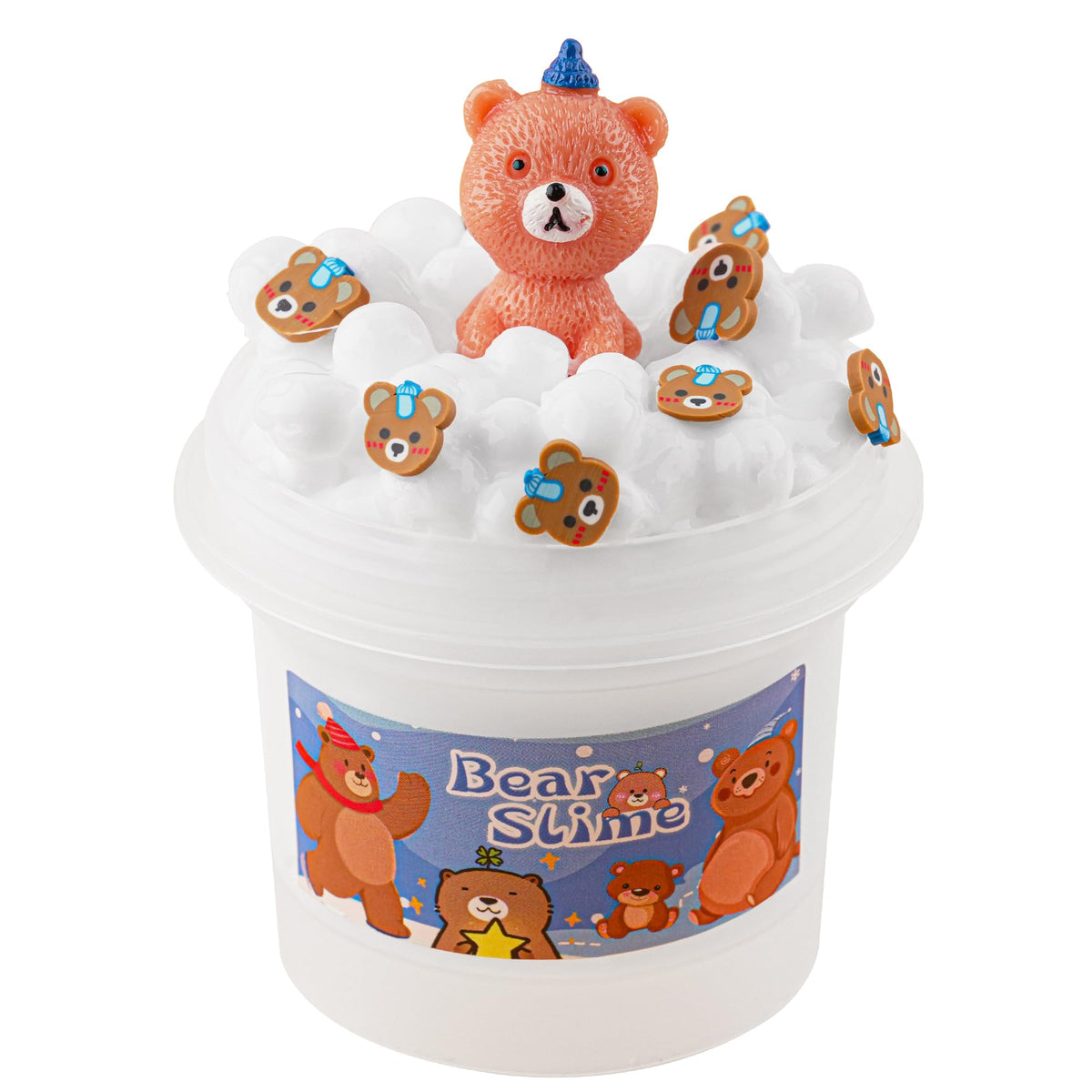 White Foam Slime, Good Stretchy Crunchy Slime with Bear Slime Charm, Slime Party Favors for Kids, Slime Sensory Toys, Girls Gifts & Boys Gifts for Birthday Easter Hallowmas Christmas Slime