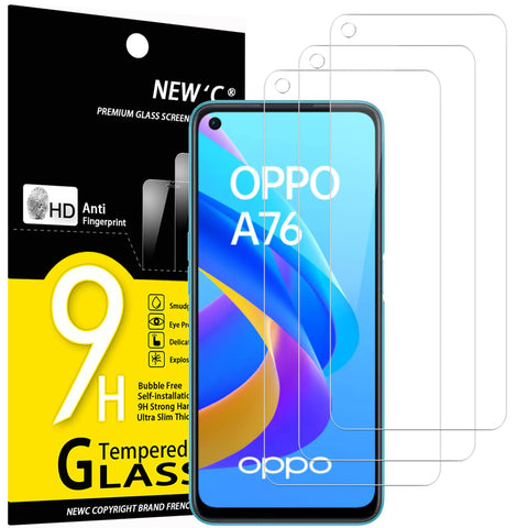 NEW'C 3 Pack Designed for Oppo A76 Screen Protector Tempered Glass,Case Friendly Scratch-proof, Bubble Free, Ultra Resistant
