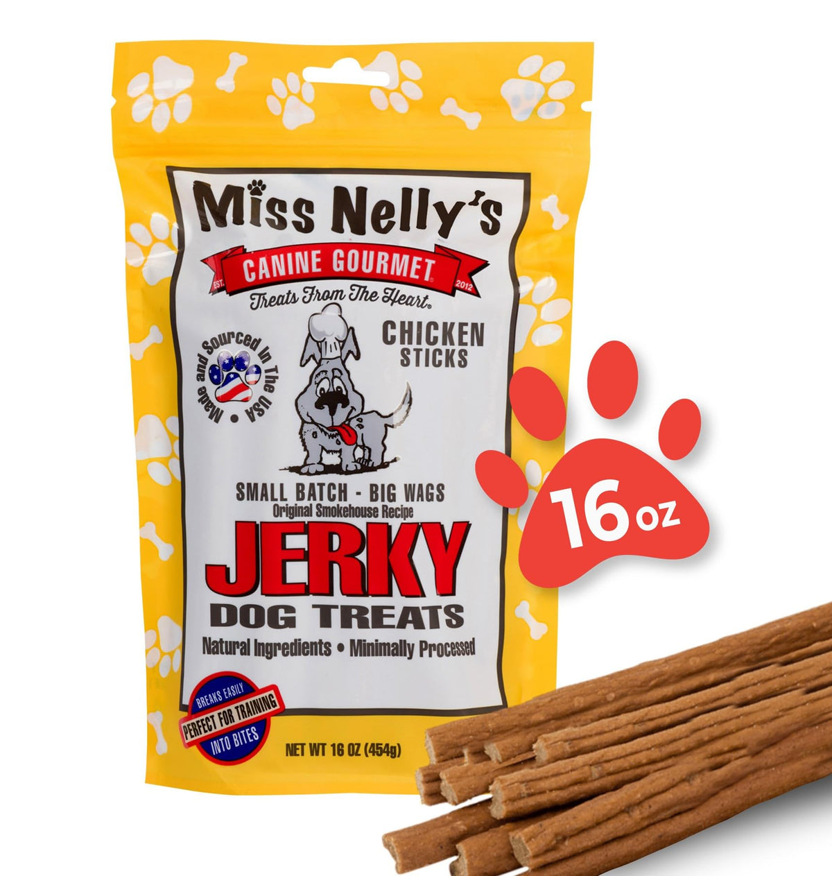 Miss Nelly's - Chicken Jerky Dog Treats - Soft Sticks - USA Made and Sourced - Original Smoke House Recipe - Small Batch Chicken Jerky for Dogs - Minimally Processed - 16 oz. Bag