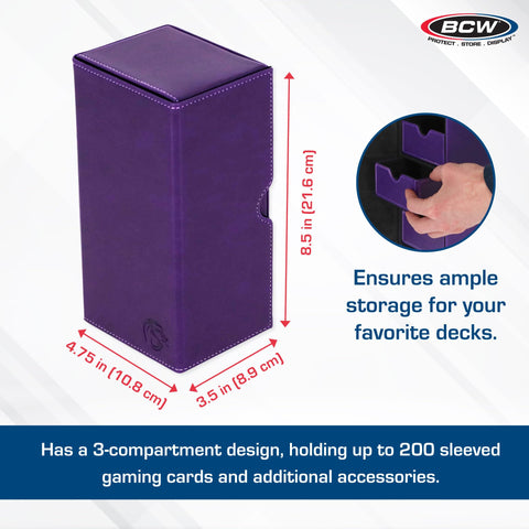 BCW Deck Vault-LX 200 - Purple | Premium Card Deck Box with 100 Sleeved Card Capacity, Magnetic Closure, and Dice Tray | For Magic Commander, Pokemon, Yu Gi Oh