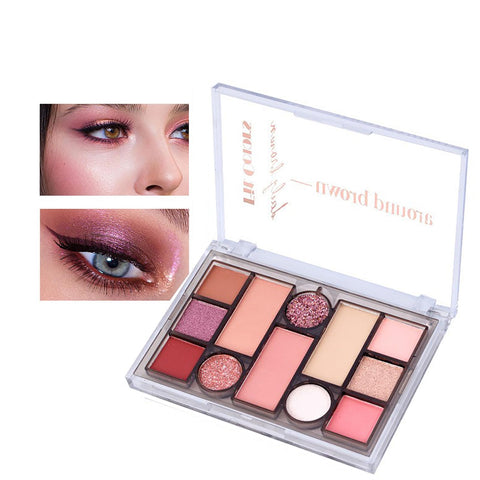 Easilydays 12 Colors Pink Eyeshadow Palette, Mini All in One Blush, Eyebrow & Eye Makeup Kit, Highly Pigmented Matte & Shimmer Shades, Big Artist Comprehensive Facial Makeup, Travel Friendly (02)
