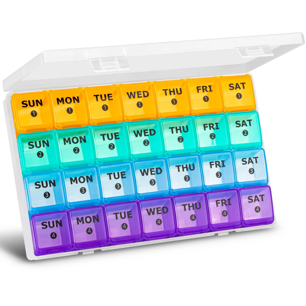 XL Large Monthly Pill Organizer 4 Weeks, 28 Day Pill Organizer Weekly, Big Compartment with Travel Case, 7 Day Pill Dispenser 4 Times a Day, Medicine Organizer Box for Vitamin, Fish Oil