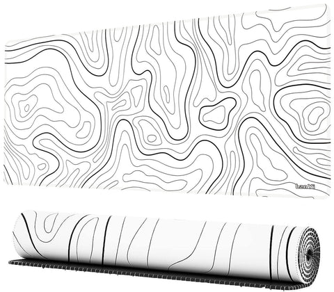 LznYi Large Gaming Mouse Pad 600x300mm Extended Mouse Mat Long Desk Pad with Stitched Edges for Home Office Gaming Work (60x30 White Topographic)