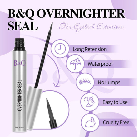 B&Q Lash Sealer 10ML Overnighter Lash Sealer for Cluster Lashes Black Lash Sealant for Eyelash Extensions Waterproof Lash Overnight Sealer Long Lasting Lock the Lash Bond (Black Seal 10ml)