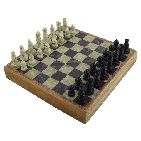 RoyaltyRoute Marble Stone Chess Board and Pieces Set Rajasthan Stone Art 20 x 20 cm