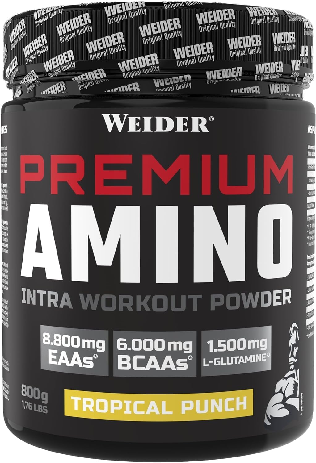 Weider Premium Amino Powder, Tropical, Intra Workout, 8,000mg EAA's, 6,000mg BCAA's, Glutamine, Plus Electrolytes, 800g