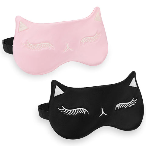 Mabor 2Pcs Sleep Eye Mask Black Pink Adjustable Travel Cat Eye Masks for Sleeping Cute Sleep Mask Soft Elastic Blackout Eye Mask for Women Teens Men Eye Cover for Sleeping