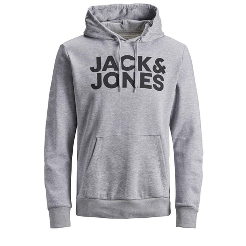 Jack & Jones NOS Men's Jjecorp Logo Sweat Hood Noos Hoodie, Grey (Light Melange Fit: Reg/Large Print), Medium