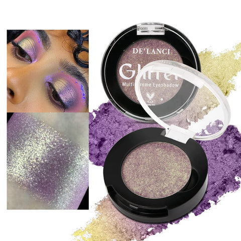 Multichrome Holographic Eyeshadows Purple Gold, Chameleon Shimmer Eye Shadow Pigmented Powder, Long Lasting Glitter Eyeshadow for Women and Girls, No Fall off Sparkle Metallic Eye Makeup for Gift-1C