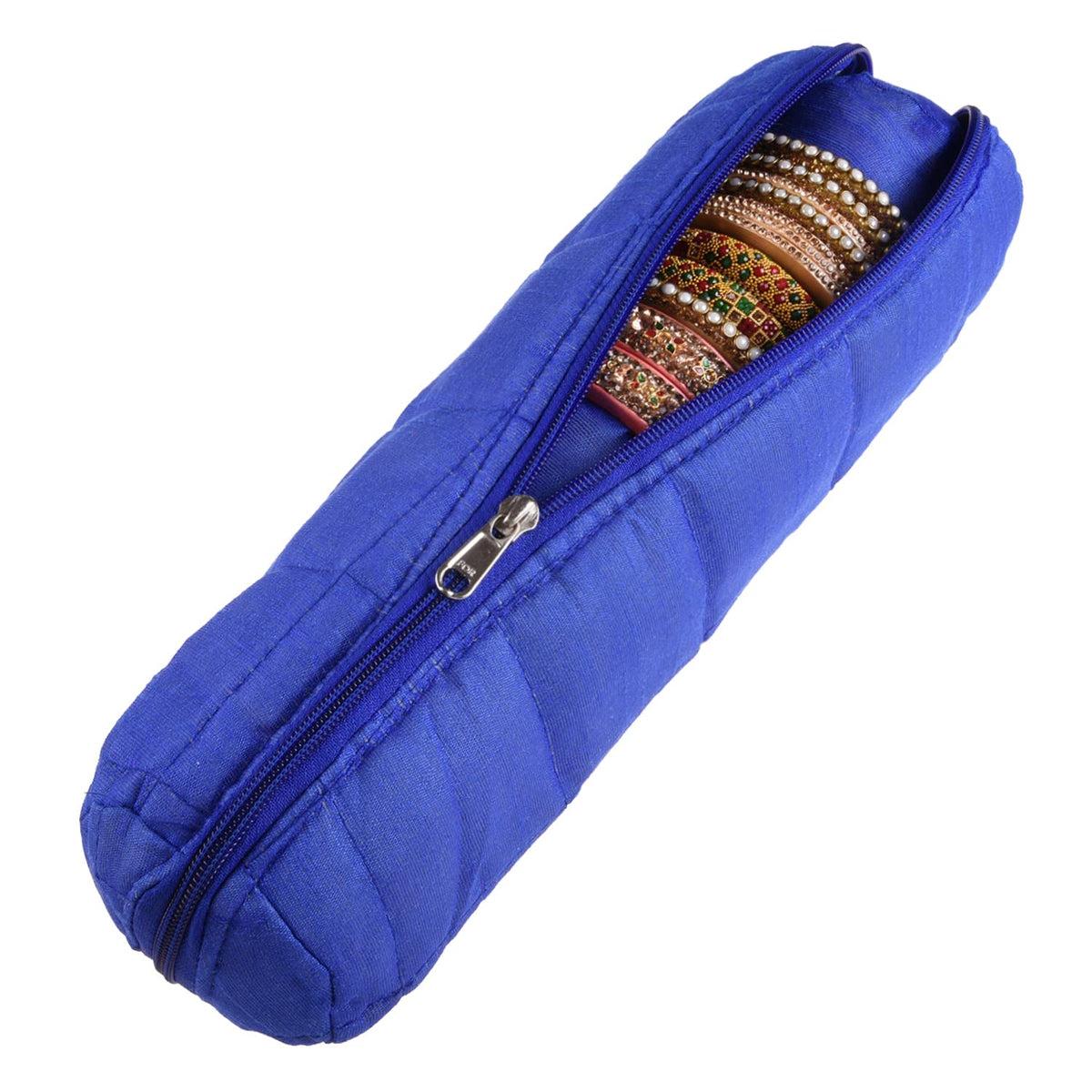Kuber Industries Single Rod Bangle Box | Polyester Watch Organizer for Small Jewellery | Travelling Bracelets Organizer with Zipper | Blue