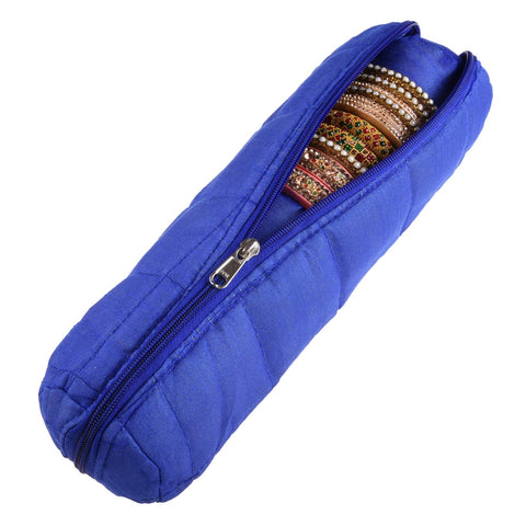 Kuber Industries Single Rod Bangle Box | Polyester Watch Organizer for Small Jewellery | Travelling Bracelets Organizer with Zipper | Blue