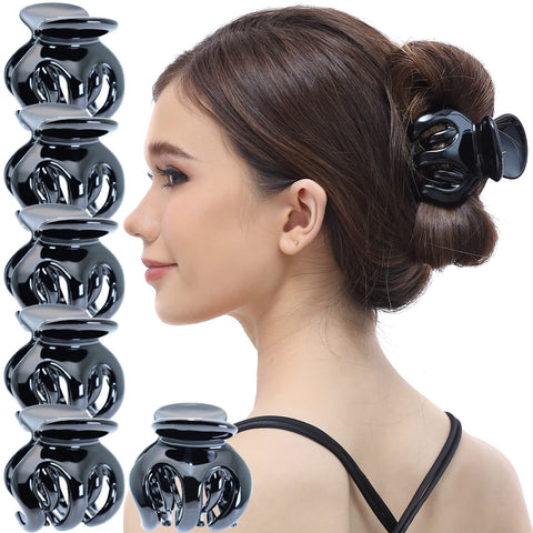RC ROCHE ORNAMENT 6 Pcs Womens Hair Pumpkin Interlocking Teeth Slip Secure Grip Strong Solid Ladies Beauty Accessory Classic Clamp Jaw Claw Clip, Medium Black