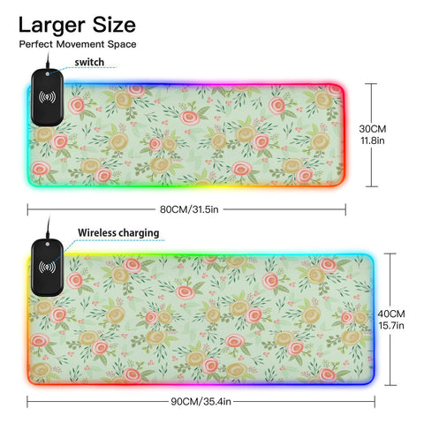 Beautiful Roses Red Yellow Wireless Charging Mouse Pad for Mobile Phone Extra Large Gaming Mousepad with 13 Lighting Modes Extended Desk Mat for MacBook PC Laptop Desk Office Home Gaming